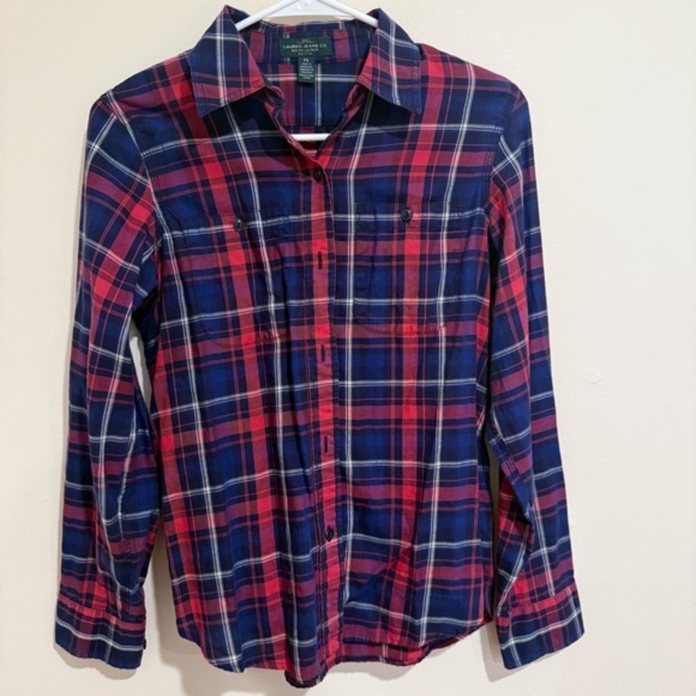 Lauren Ralph Lauren 100 % Cotton Women’s Plaid Casual Shirt size S Petite